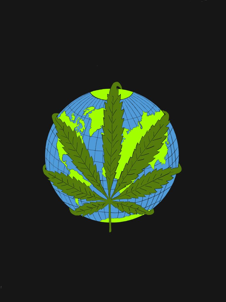 Sativa leaf wrapped around globe